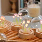 Flower Night Light Tulip Night Lamp Home Decoration Night Light Bedside Light for Office Bedroom Pink - Rear View