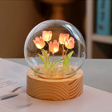 Flower Night Light Tulip Night Lamp Home Decoration Night Light Bedside Light for Office Bedroom Pink - Extra Image