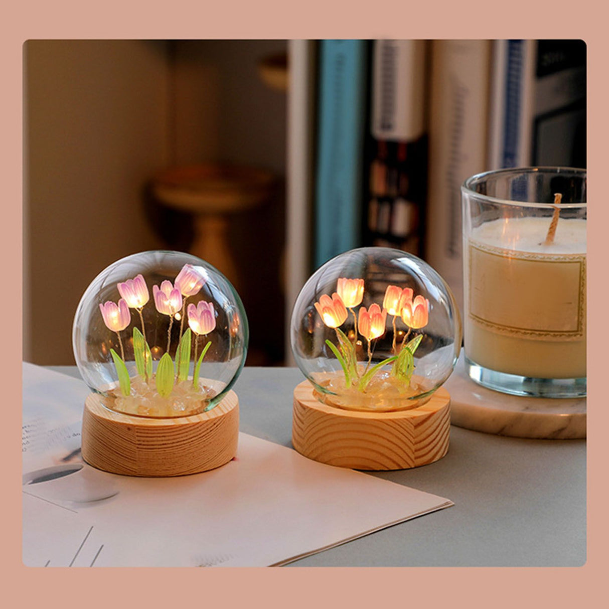 Flower Night Light Tulip Night Lamp Home Decoration Night Light Bedside Light for Office Bedroom Pink