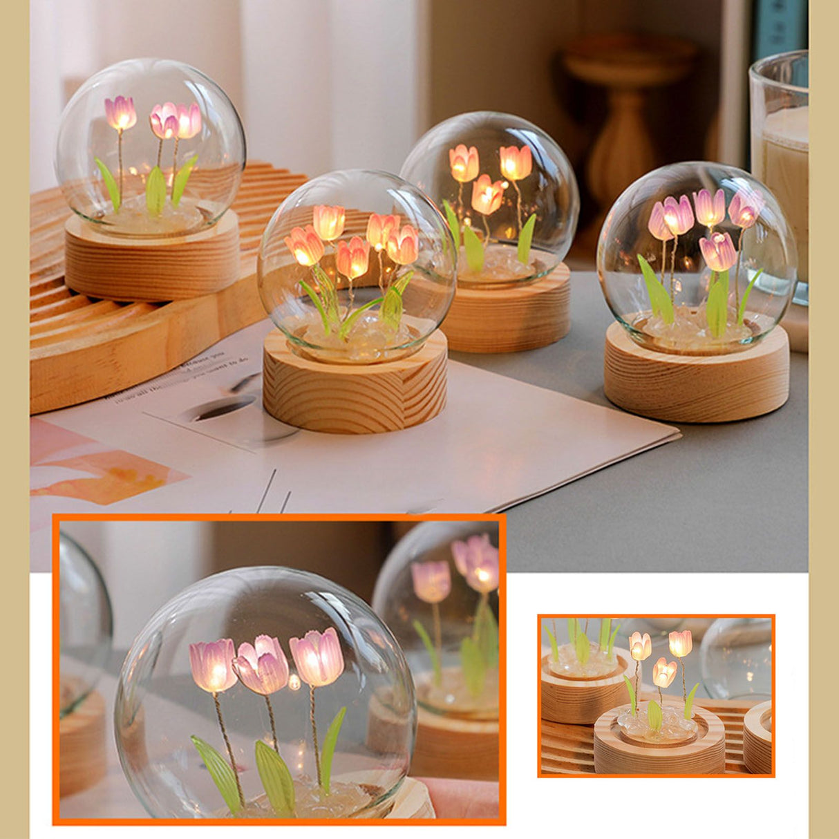 Flower Night Light Tulip Night Lamp Home Decoration Night Light Bedside Light for Office Bedroom Pink
