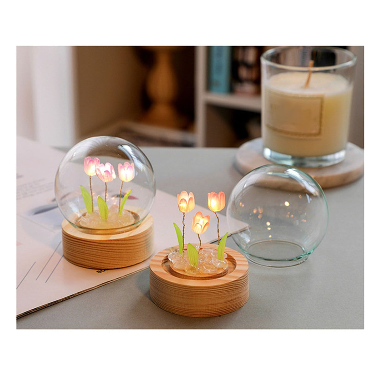 Flower Night Light Tulip Night Lamp Home Decoration Night Light Bedside Light for Office Bedroom Pink