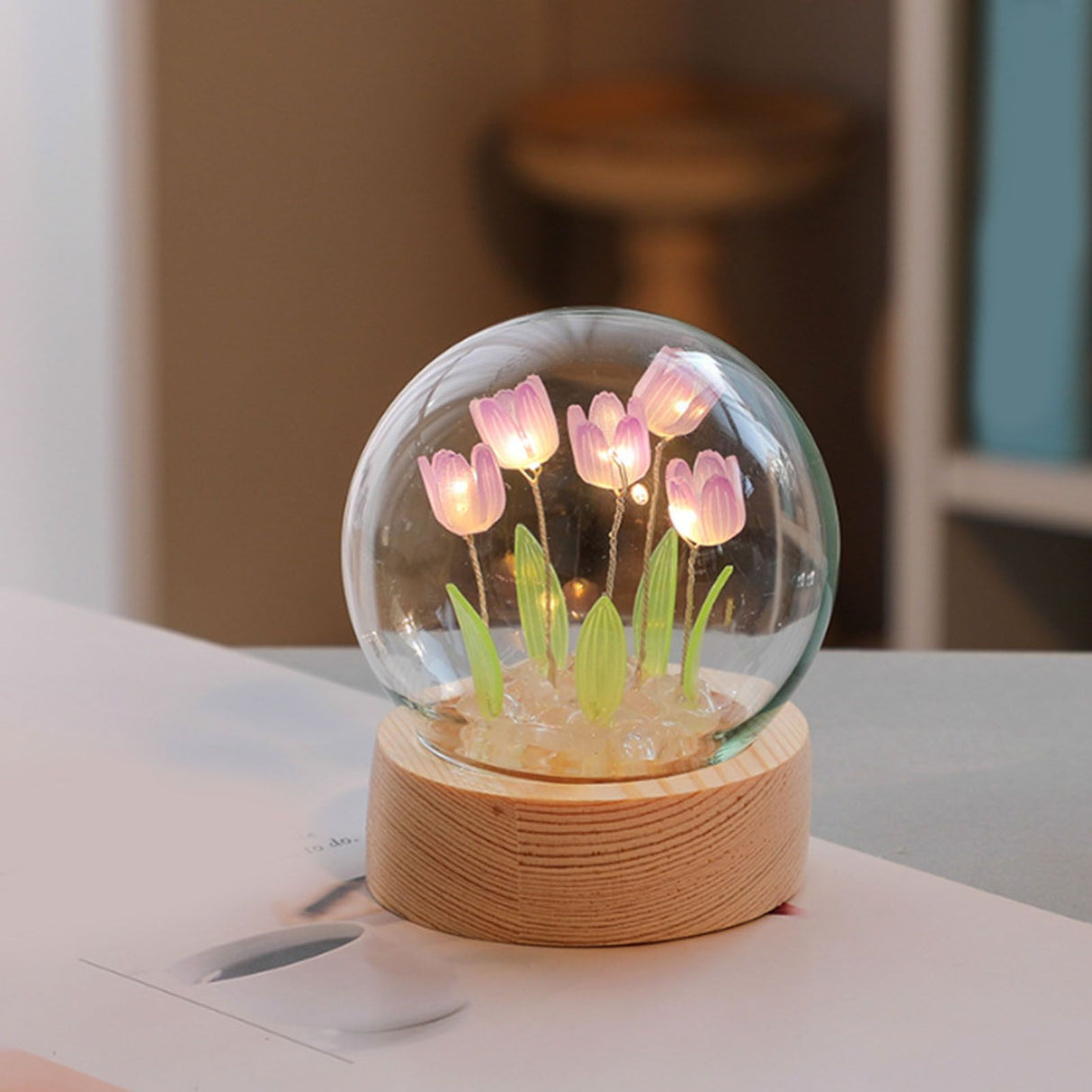 Flower Night Light Tulip Night Lamp Home Decoration Night Light Bedside Light for Office Bedroom Purple