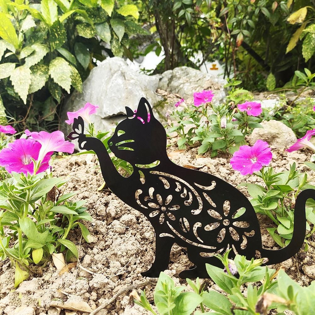 Cat Decorative Garden Stake Iron Hollow Exquisite Cat Garden Decor