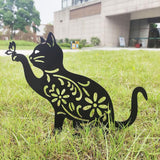 Cat Decorative Garden Stake Iron Hollow Exquisite Cat Garden Decor - Rear View