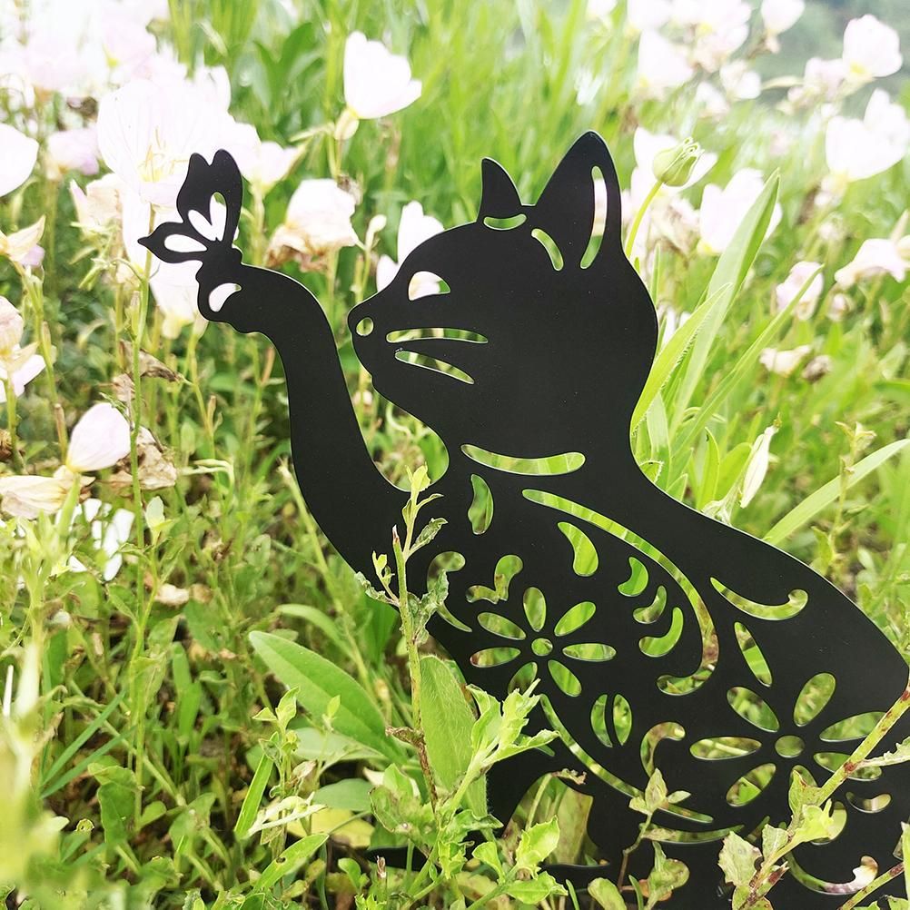 Cat Decorative Garden Stake Iron Hollow Exquisite Cat Garden Decor