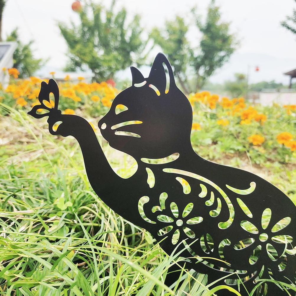 Cat Decorative Garden Stake Iron Hollow Exquisite Cat Garden Decor