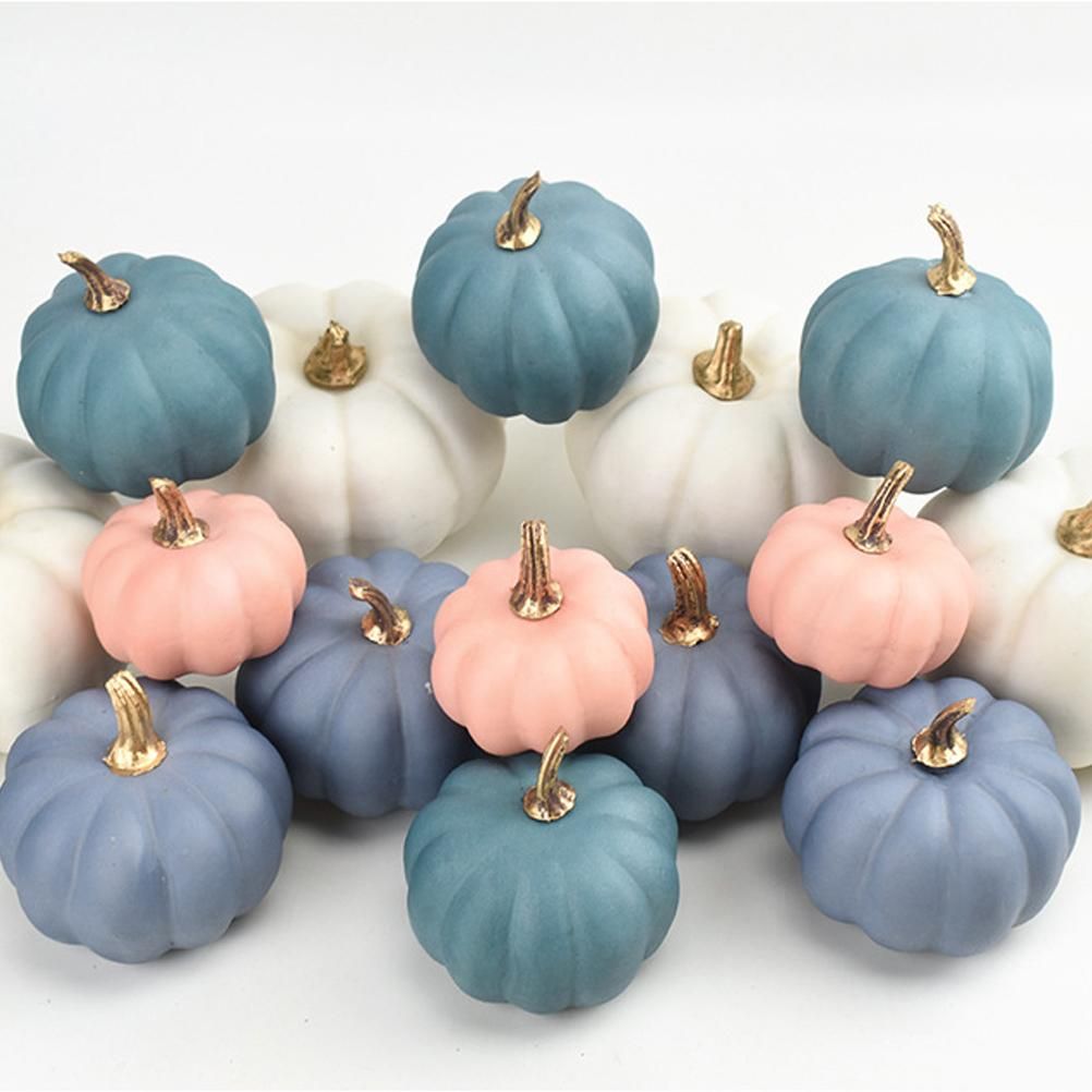16Pcs Artificial Autumn Pumpkins Fake Foam Pumpkins for Halloween Thanksgiving Halloween Decoration