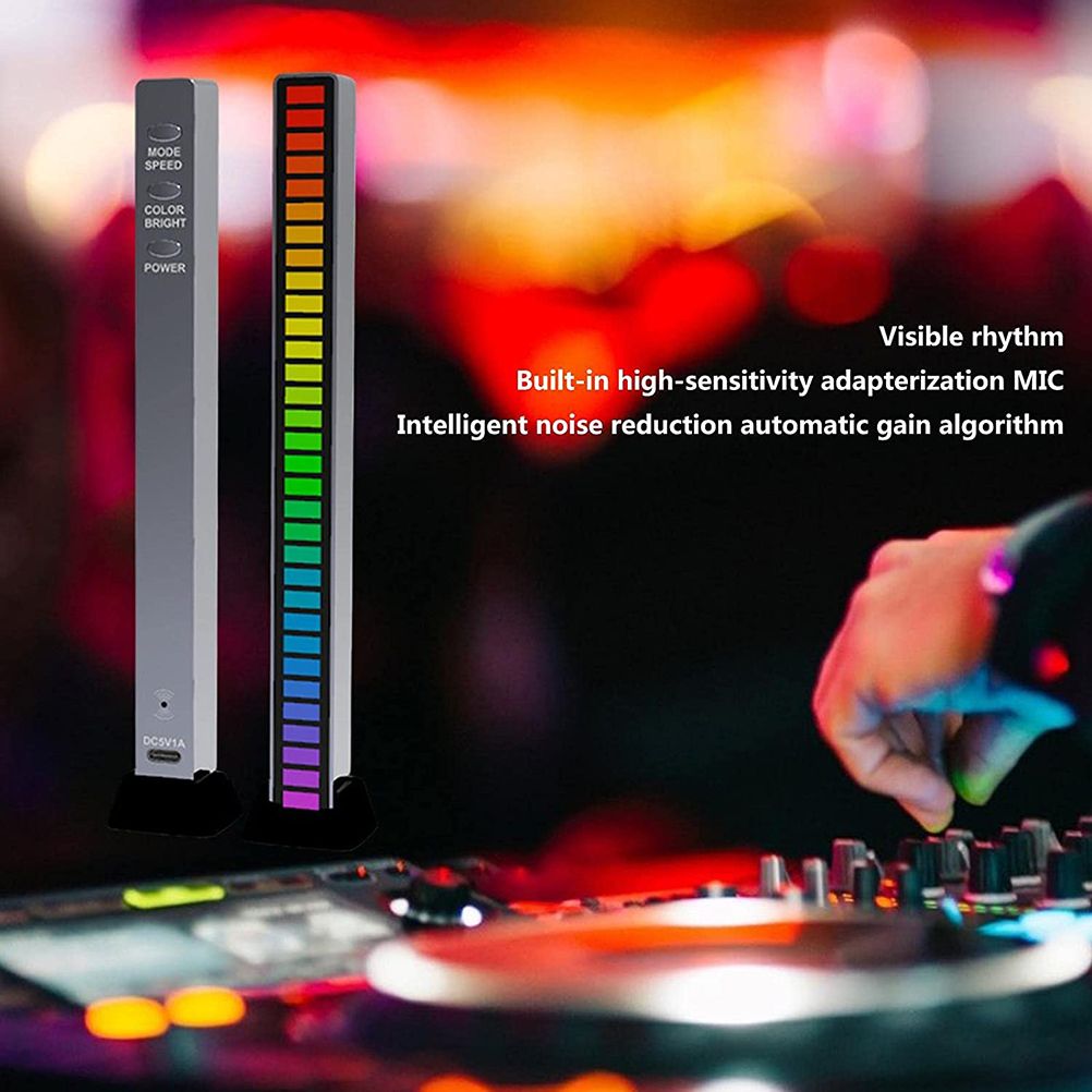 RGB Sound Reactive LED Light Bar LED Colorful Sound Control Audio Music Rhythm Dynamic Level Indicator Display Strip Light for Car Gaming PC TV Room
