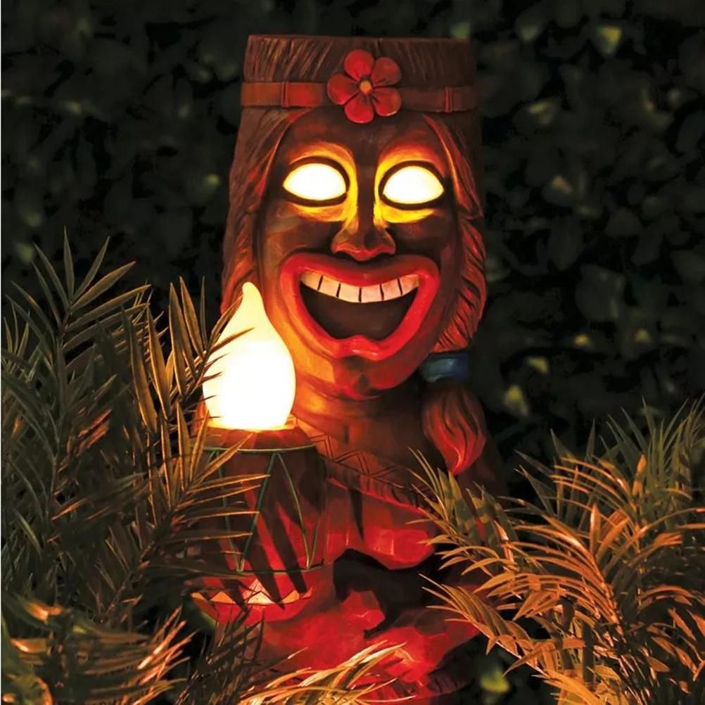 Solar Powered LED Tiki Light Solar Totem Figurine Ornaments LED Garden Light Decoration Crafts for Porch Lawn Trail