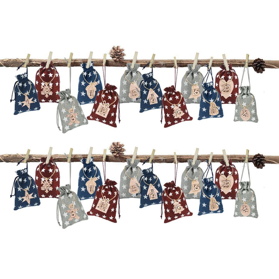 Advent Calendar Gift Bags DIY Countdown Calendar Christmas Bags with Drawstring 24 Days Hanging Gift Bags for Christmas Decorations Wood Board