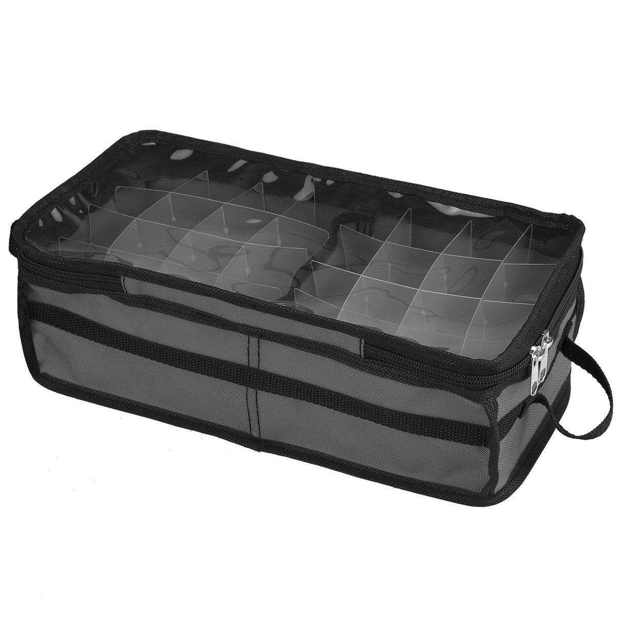 Christmas Ornament Storage Box Under Bed 64 Cell partition 600D Oxford PVC transparent window Black 61x30.5x15cm