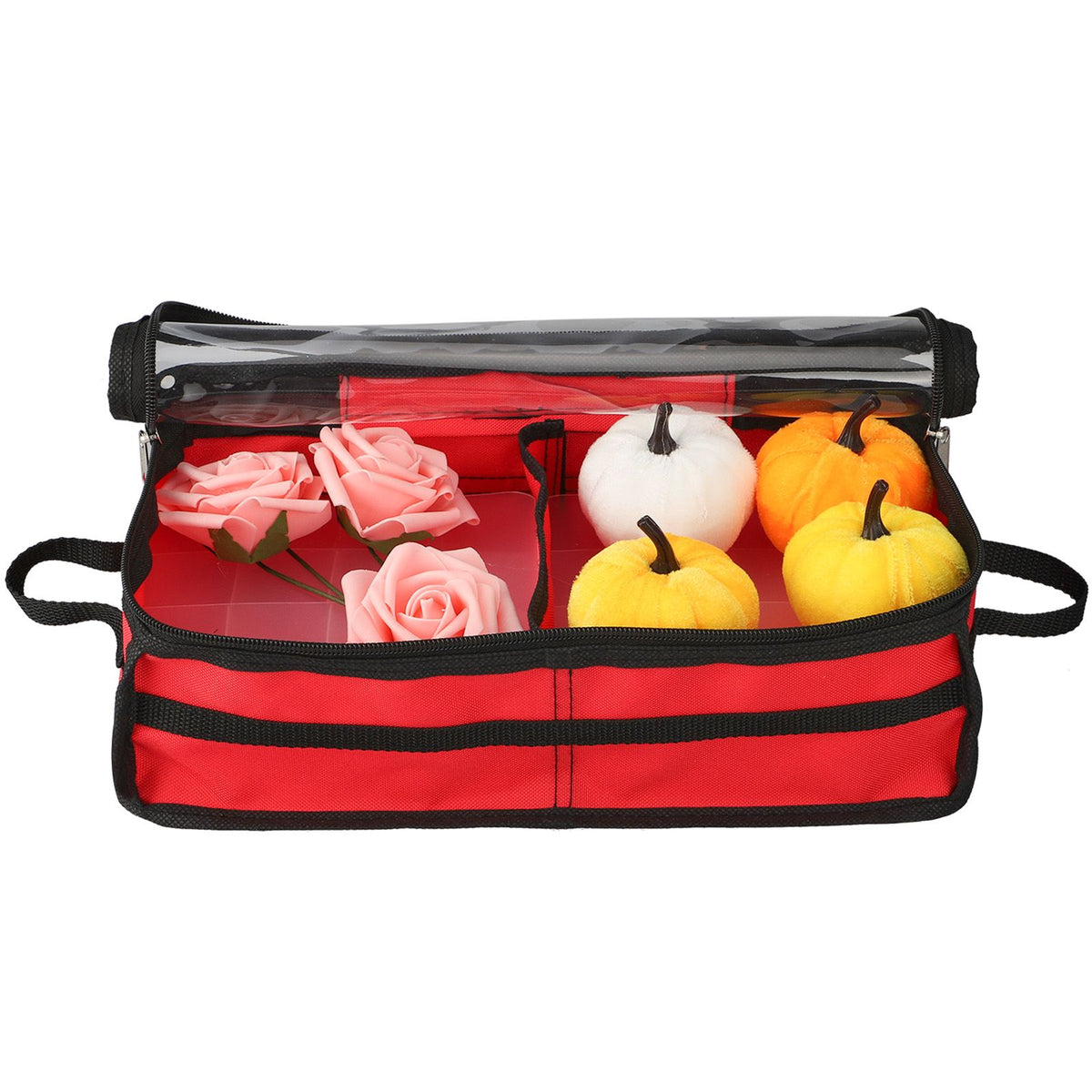 Christmas Ornament Storage Box Under Bed 64 Cell partition 600D Oxford PVC transparent window Black 61x30.5x15cm