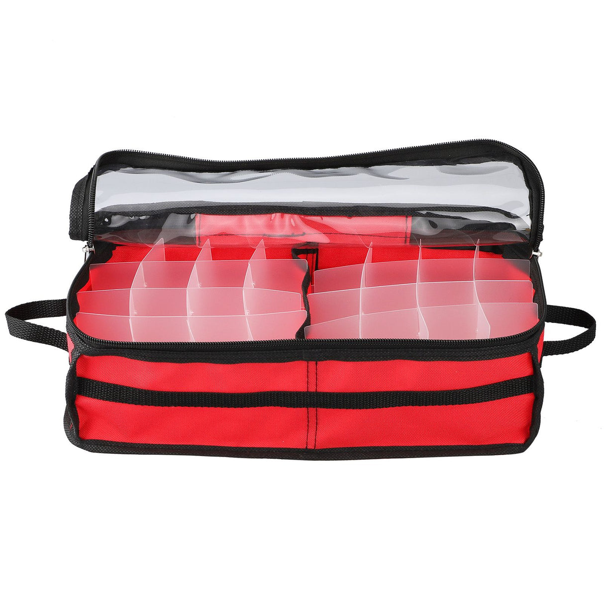 Christmas Ornament Storage Box Under Bed 64 Cell partition 600D Oxford PVC transparent window Black 61x30.5x15cm