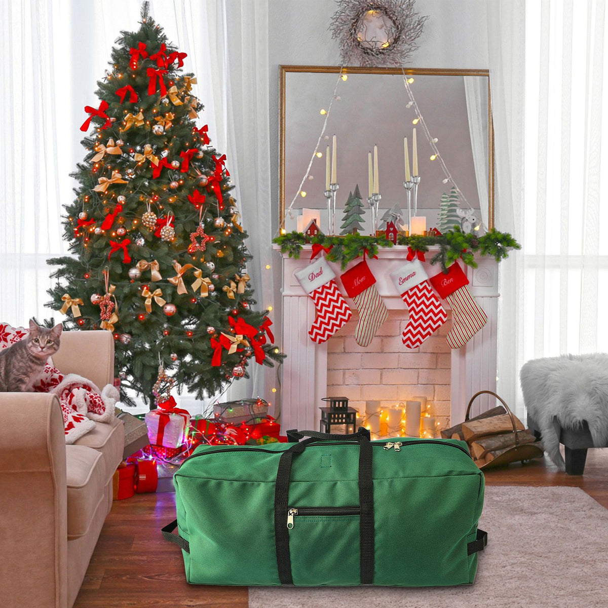 Christmas Tree Storage Bag 600D Oxford Cloth with Handle for 7in Tall Detachable Tree Red 152.4x50.8x63.5cm