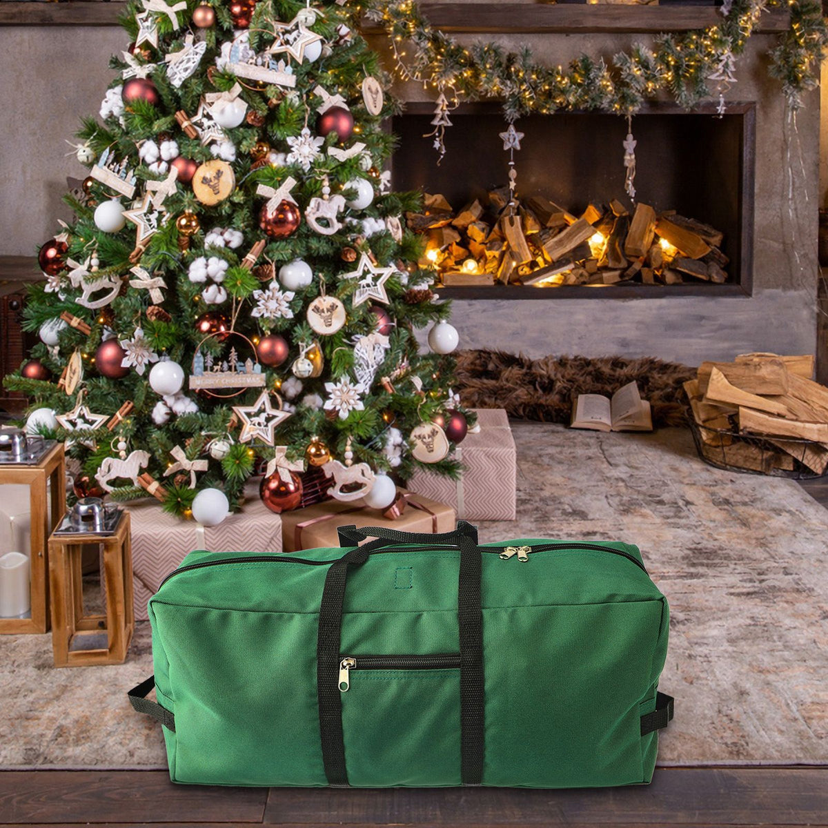 Christmas Tree Storage Bag 600D Oxford Cloth with Handle for 7in Tall Detachable Tree Red 152.4x50.8x63.5cm