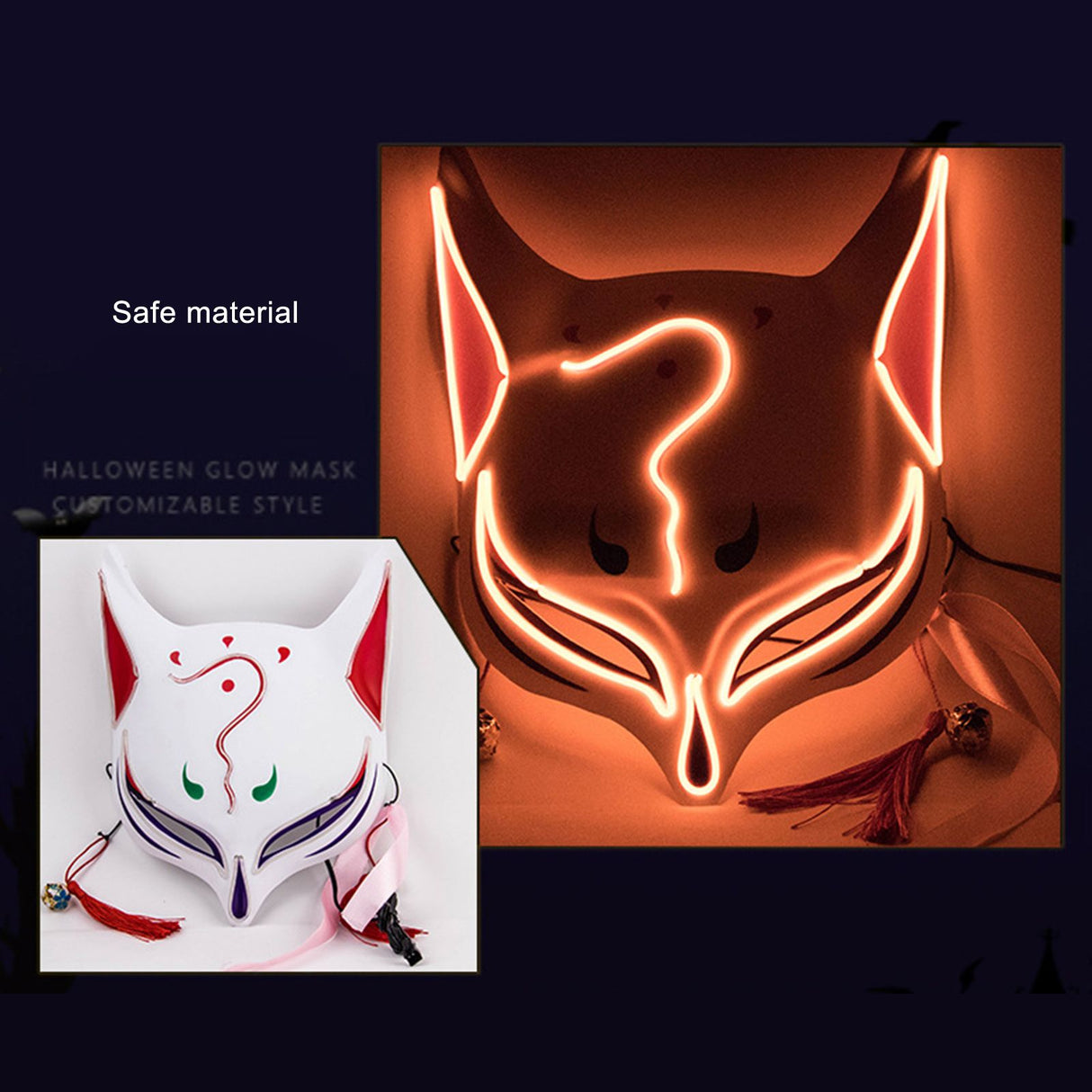 Led Fox Drift Mask Halloween Mask Light Up for Masquerade Parties Carnival