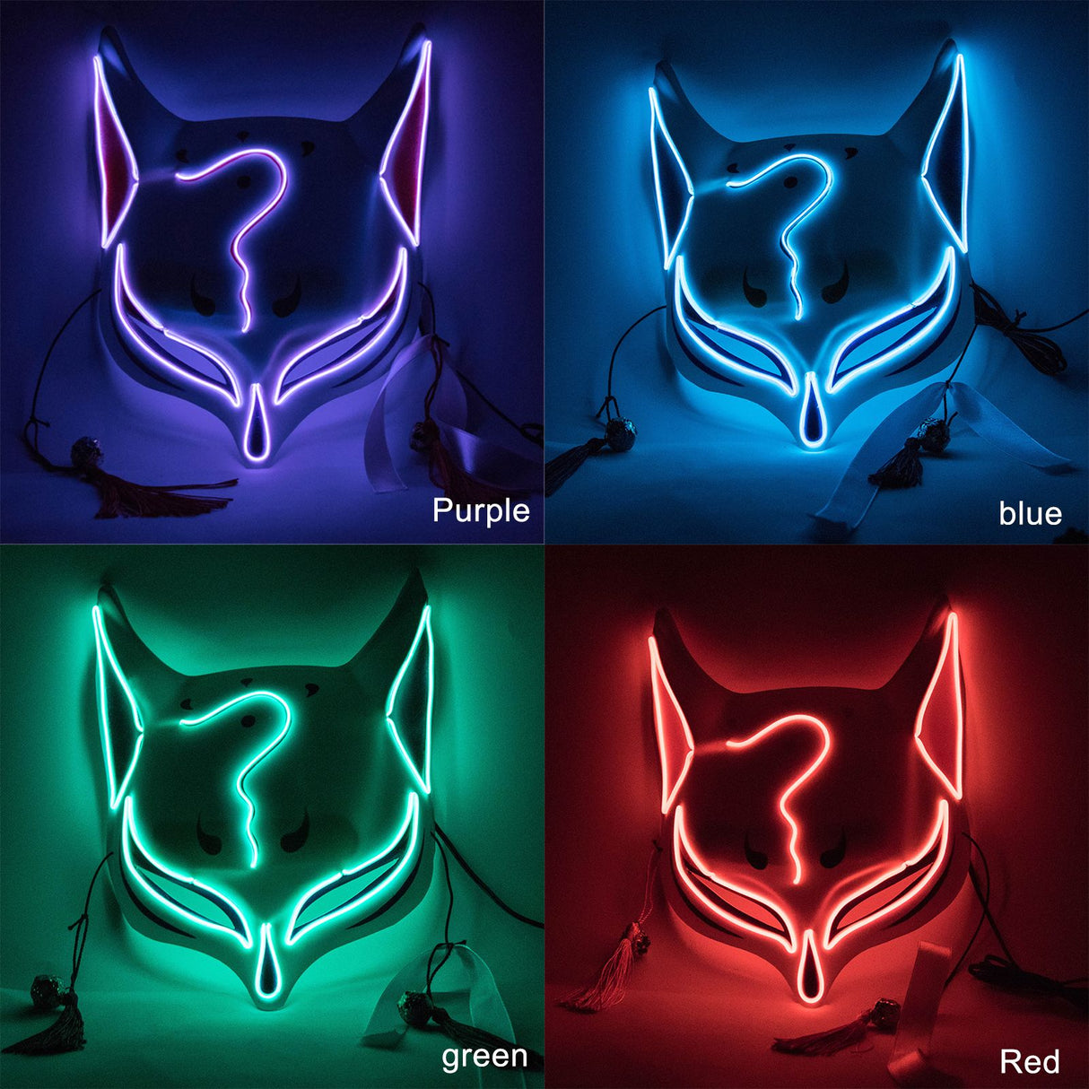 Led Fox Drift Mask Halloween Mask Light Up for Masquerade Parties Carnival