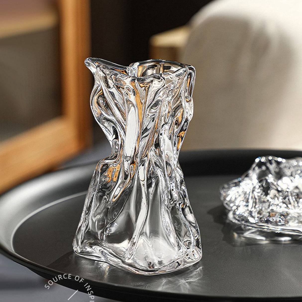 Pleated Glass Vase Light Luxury Hydroponic Vase Living Room Dining Table Dried Flower Vase Flower Arrangement Ornaments