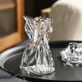 Pleated Glass Vase Light Luxury Hydroponic Vase Living Room Dining Table Dried Flower Vase Flower Arrangement Ornaments