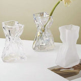 Pleated Glass Vase Light Luxury Hydroponic Vase Living Room Dining Table Dried Flower Vase Flower Arrangement Ornaments