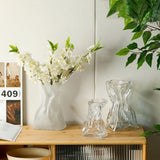 Pleated Glass Vase Light Luxury Hydroponic Vase Living Room Dining Table Dried Flower Vase Flower Arrangement Ornaments