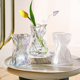 Pleated Glass Vase Light Luxury Hydroponic Vase Living Room Dining Table Dried Flower Vase Flower Arrangement Ornaments - Extra Image