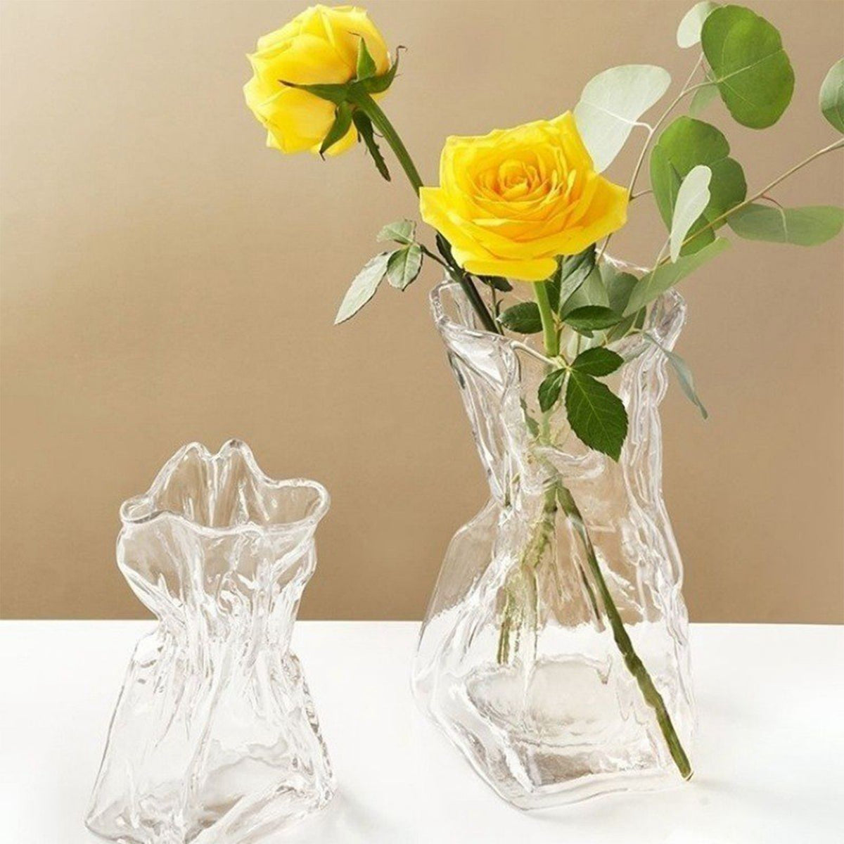 Pleated Glass Vase Light Luxury Hydroponic Vase Living Room Dining Table Dried Flower Vase Flower Arrangement Ornaments