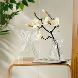 Pleated Glass Vase Light Luxury Hydroponic Vase Living Room Dining Table Dried Flower Vase Flower Arrangement Ornaments
