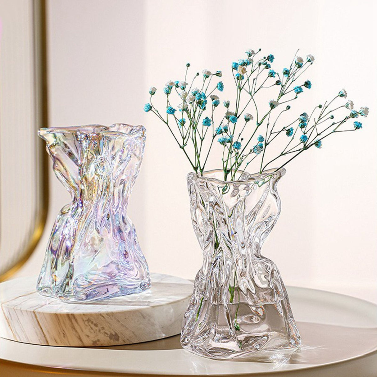 Pleated Glass Vase Light Luxury Hydroponic Vase Living Room Dining Table Dried Flower Vase Flower Arrangement Ornaments
