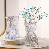 Pleated Glass Vase Light Luxury Hydroponic Vase Living Room Dining Table Dried Flower Vase Flower Arrangement Ornaments