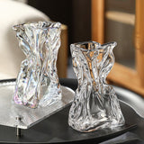 Pleated Glass Vase Light Luxury Hydroponic Vase Living Room Dining Table Dried Flower Vase Flower Arrangement Ornaments - Extra Image