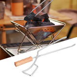 Log Tongs Beech Wood Handle Stainless Steel Clamp High Temperature Resistance Fire Tong for Outdoor Camping Picnic