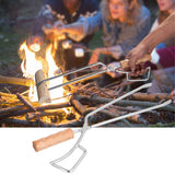 Log Tongs Beech Wood Handle Stainless Steel Clamp High Temperature Resistance Fire Tong for Outdoor Camping Picnic - Extra Image