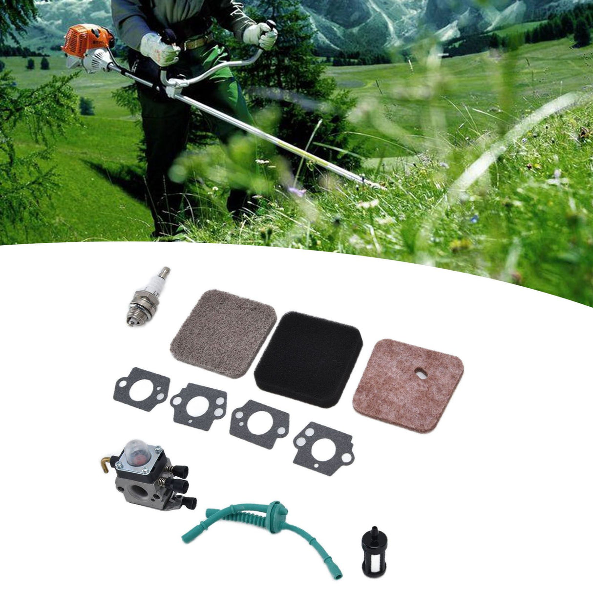 Carburetor Air Filter Fuel Filter Sparking Plug Fuel Pipe Kit for STIHL FS38 FS45 FS46 FS55 KM55 FS85