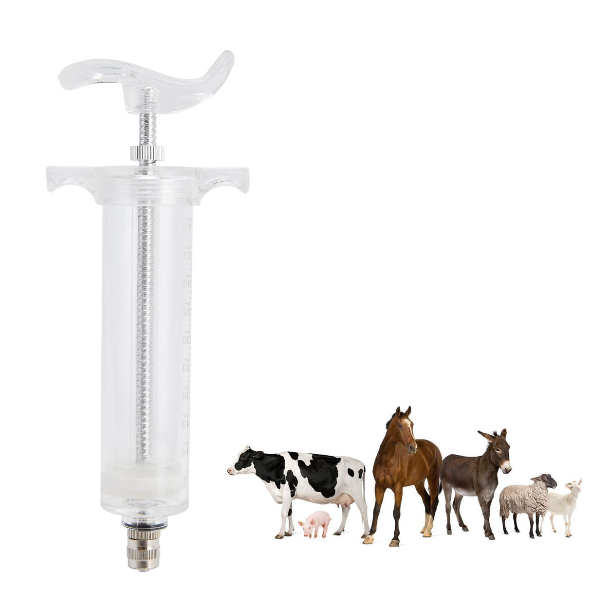 Veterinary Use Syringe Plastic Steel Adjustable Manual Feeding Injector for Livestock Farm50ml 16.5cm / 6.5in
