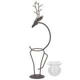 Deer Shape Wrought Iron Plant Stand Transparent Glass Hydroponic Plant Vase for Living RoomType A