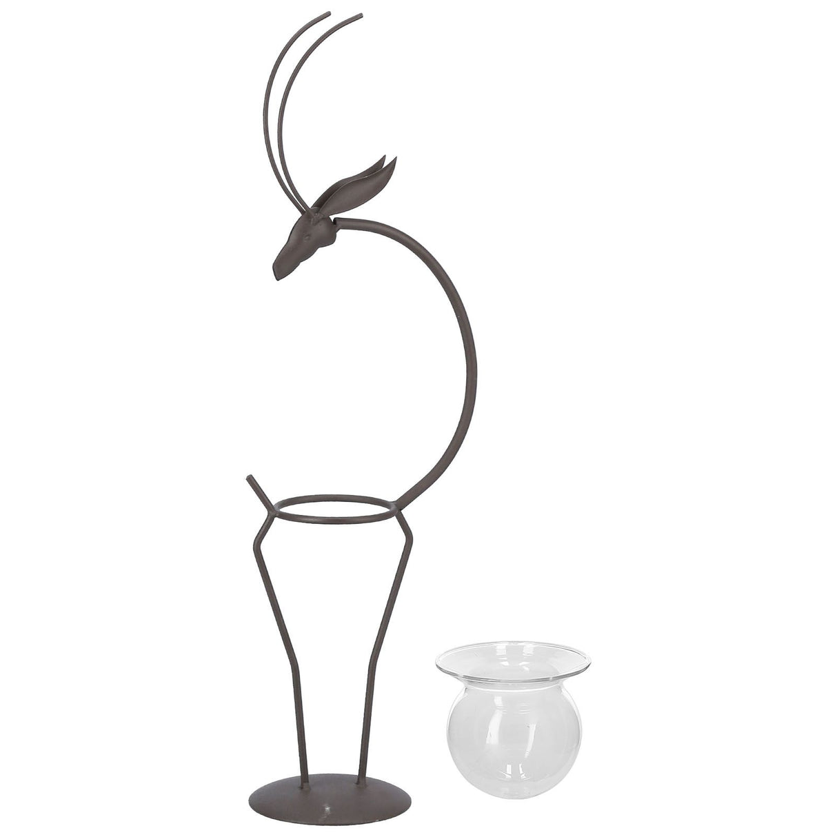 Deer Shape Wrought Iron Plant Stand Transparent Glass Hydroponic Plant Vase for Living RoomType B