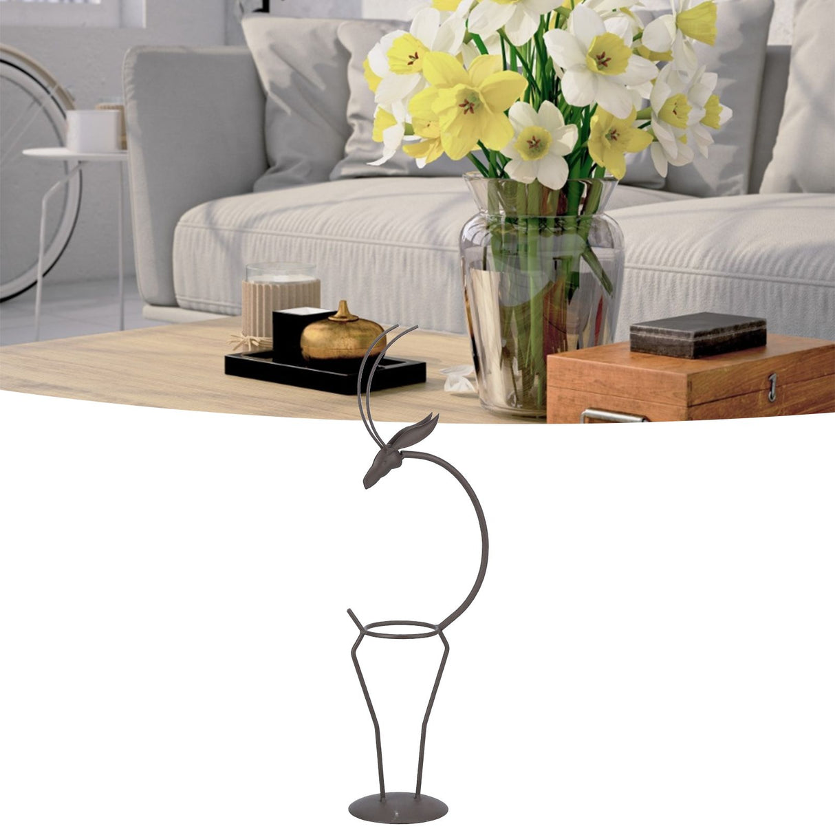 Deer Shape Wrought Iron Plant Stand Transparent Glass Hydroponic Plant Vase for Living RoomType B