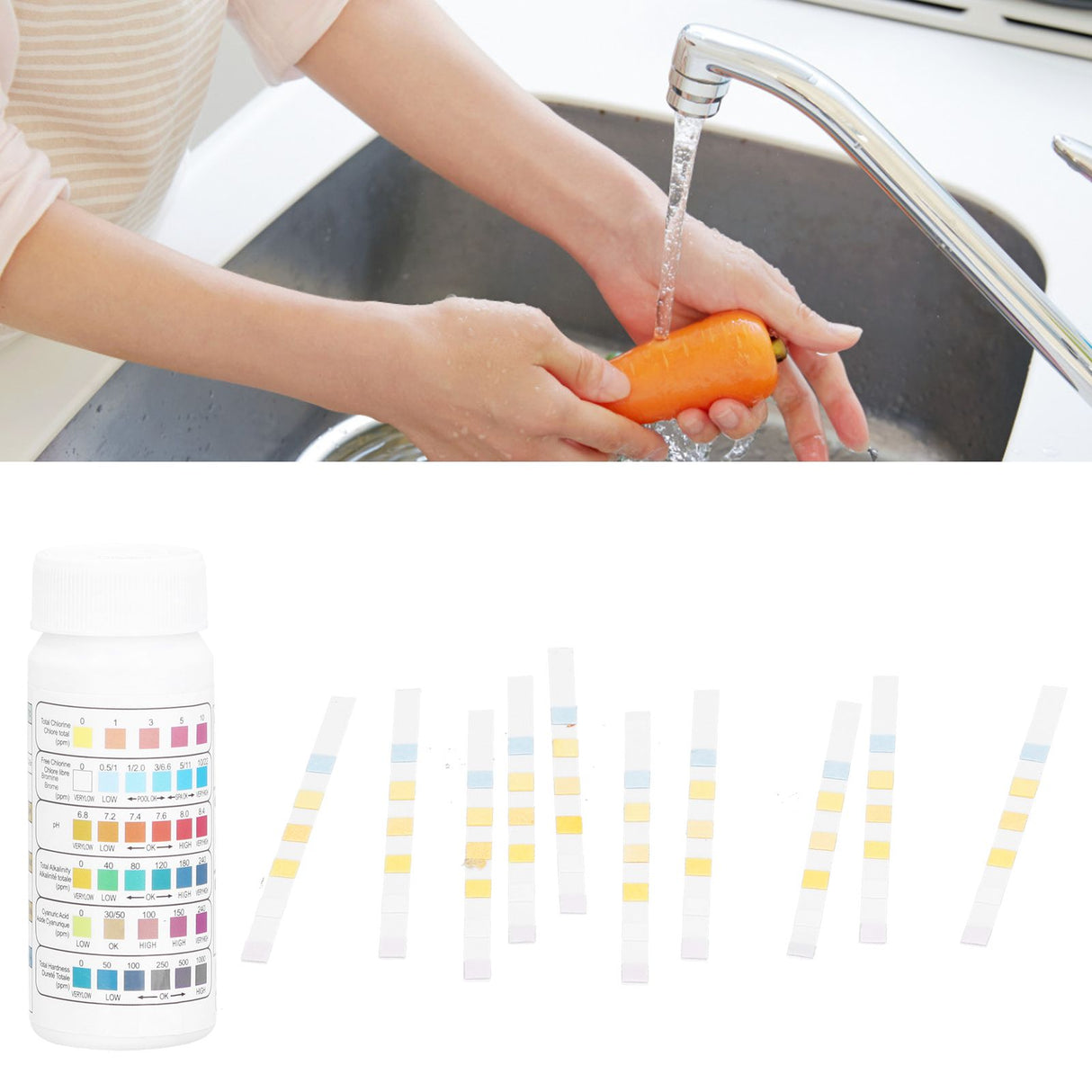 50Pcs Water Test Strip 6‑In‑1 PH Value Hardness Test Strip Pool Test Strip for Aquarium Pond