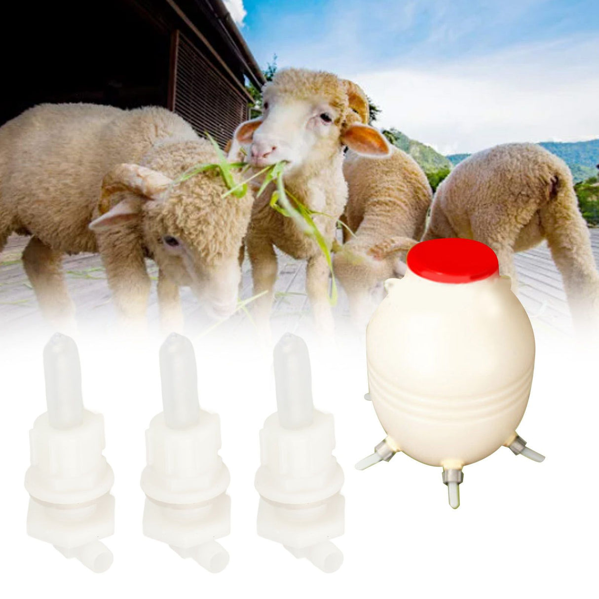 3‑Set Lamb Nipple Durable Plastic PP White Veterinary Feeding Pritchard Nipple for Pig Sheep