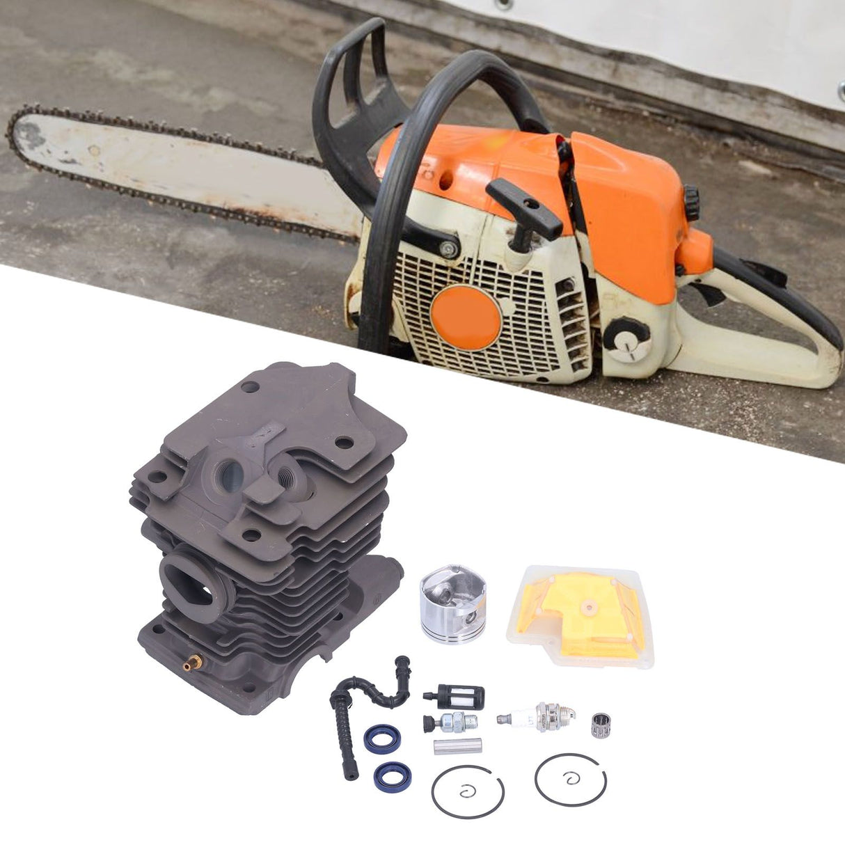 46mm Cylinder Piston Air Filter Oil Seals Pressure Relief Valve Set for Stihl MS270 MS280 Chainsaw