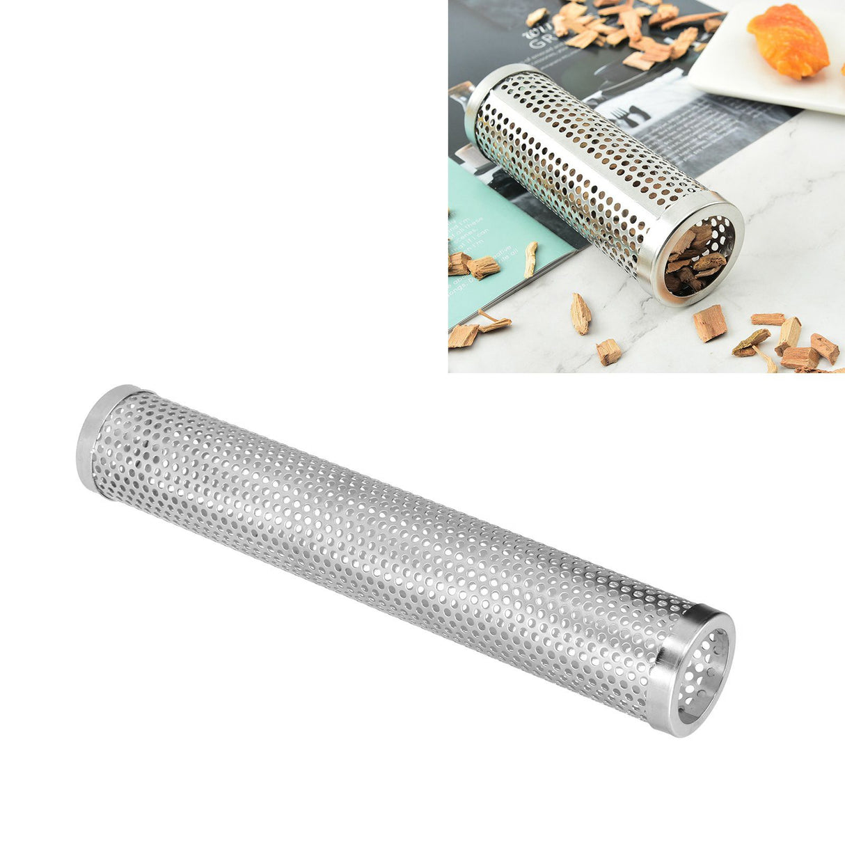 Smoker Box Cylindrical Detachable Large Capacity Fruit Wood BBQ Pellet Smoker Tube for Outdoor CampingL 30.6x5.3cm