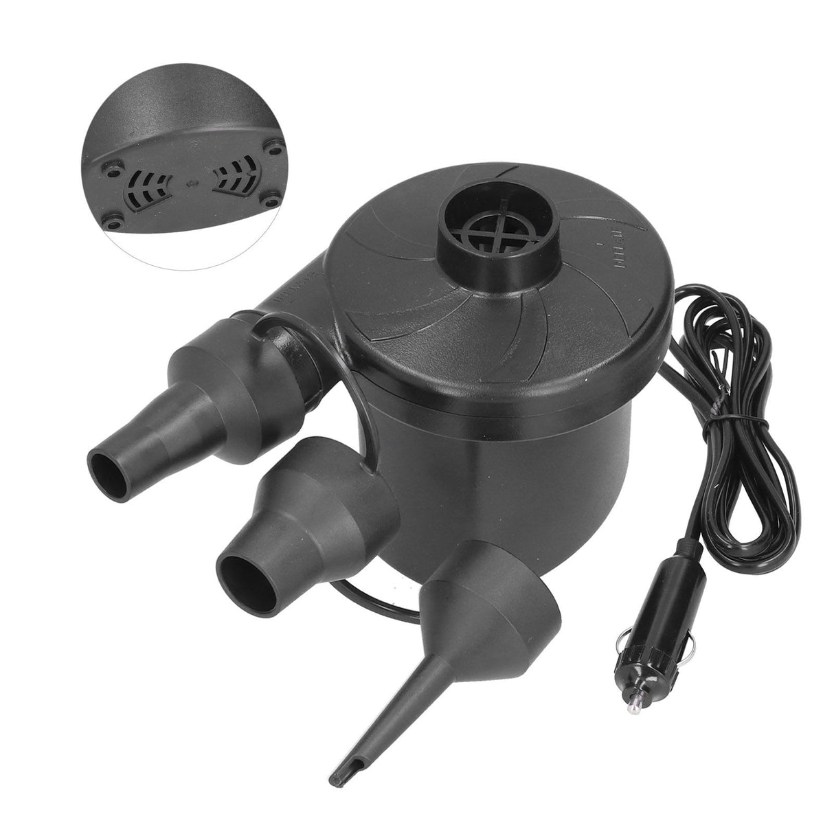 12V Air Pump ABS Electric Inflation Pump with 3 Nozzles Powerful Portable for Inflatable Toy Boat