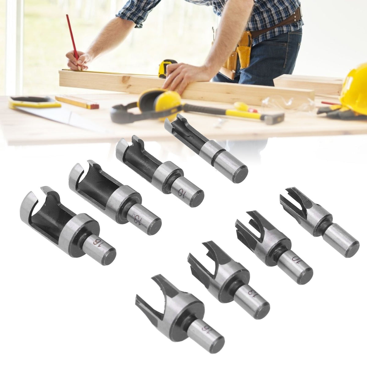 8Pcs Wood Plug Drill Bit Cutter Carbon Steel Industrial Barrel Claw Type Durable Wood Cutter for Electric Drill