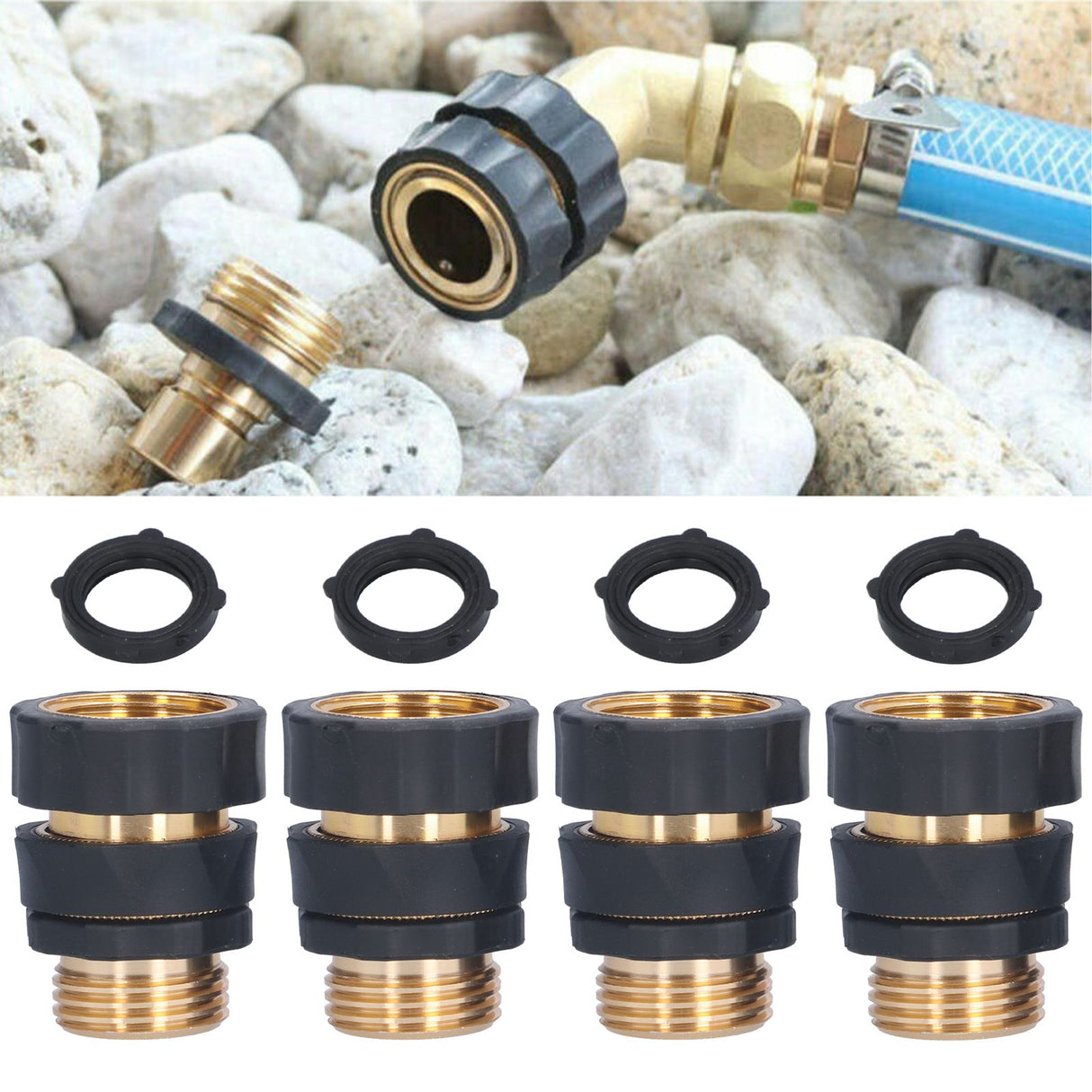 4Set Universal Hose Quick Connectors with Gaskets Brass Adapter Fittings Leakproof for Garden Irrigation