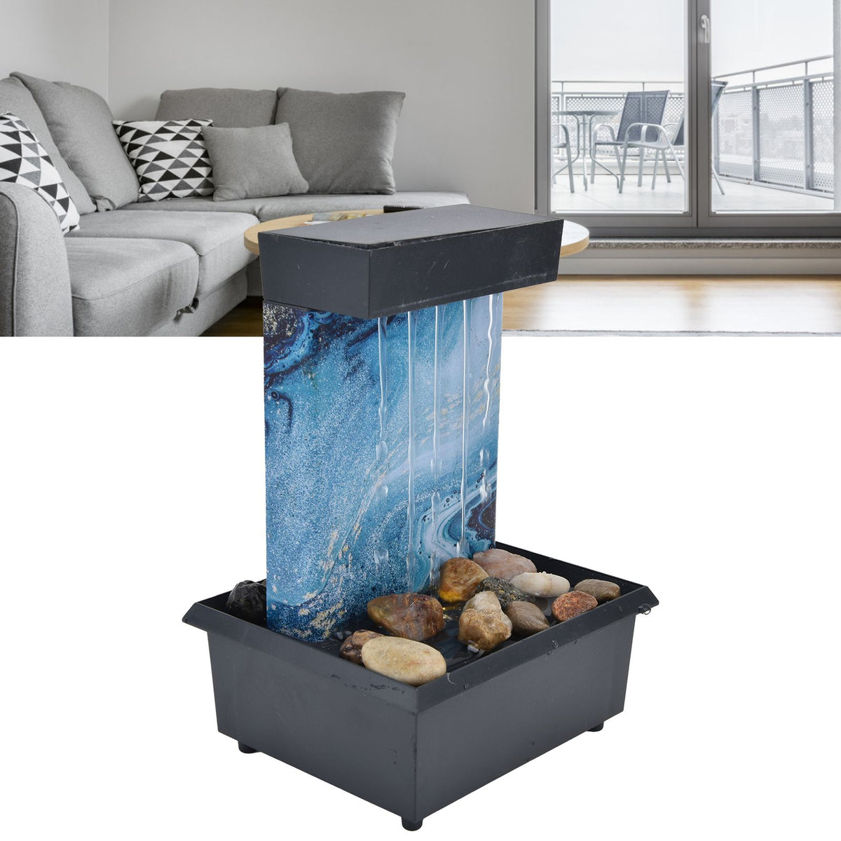3V USB Marble Water Fountain Ornaments LED Tabletop Fountain with Stones for Home Office Table Decoration