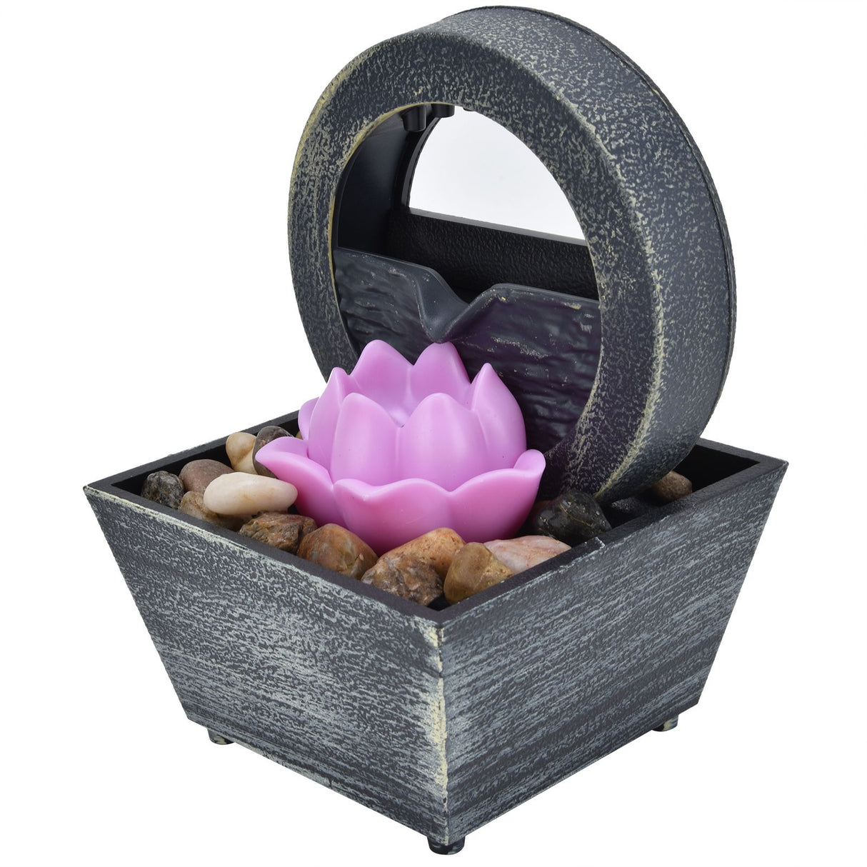 3V USB Plastic Flower Water Fountain LED Tabletop Fountain with Stones for Home Office Table Decoration