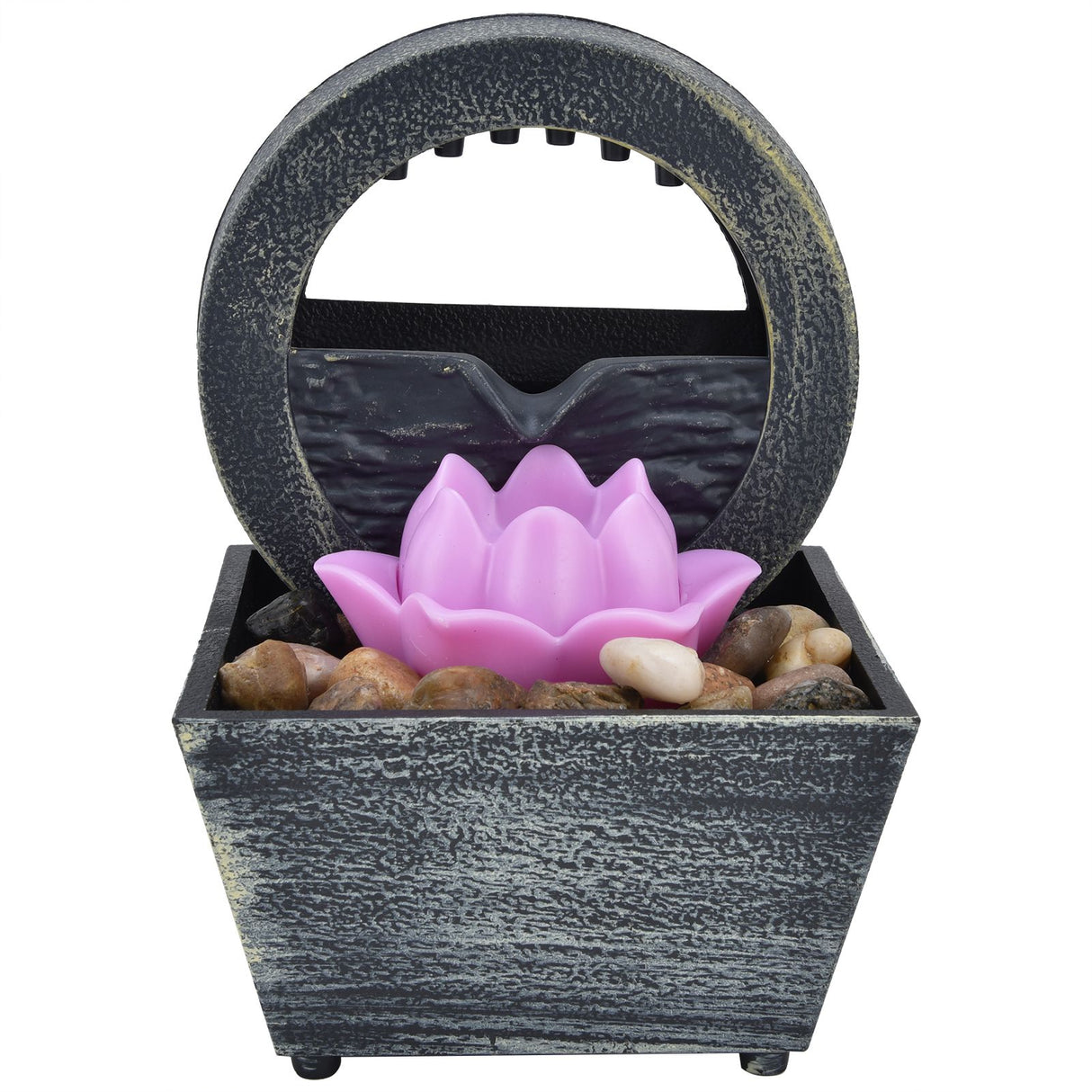 3V USB Plastic Flower Water Fountain LED Tabletop Fountain with Stones for Home Office Table Decoration