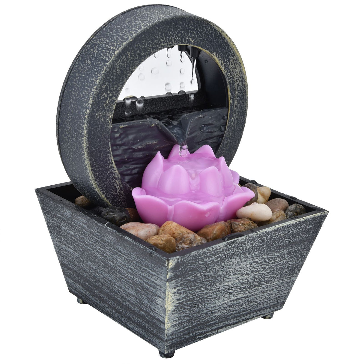 3V USB Plastic Flower Water Fountain LED Tabletop Fountain with Stones for Home Office Table Decoration
