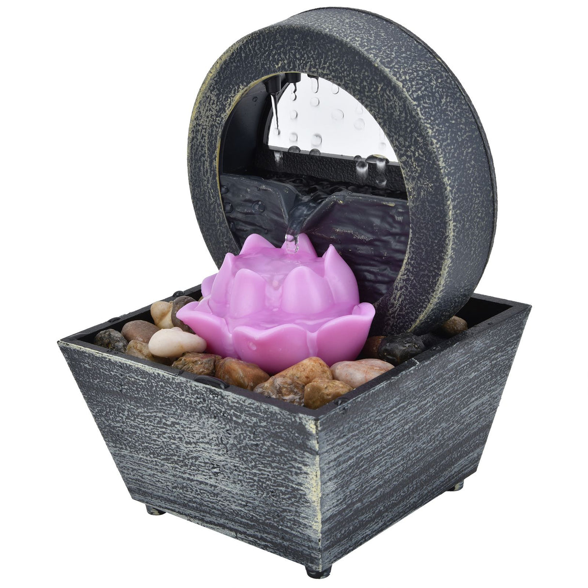 3V USB Plastic Flower Water Fountain LED Tabletop Fountain with Stones for Home Office Table Decoration
